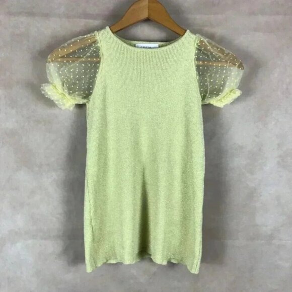 Zara Tops - ZARA Polka Dot Puff Sleeve Metallic Rib Top Size 6